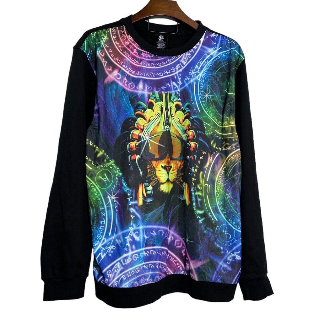 Akademiks Dye Sublimation 3D Lion‎ Zodiac Black Crewneck 5XL